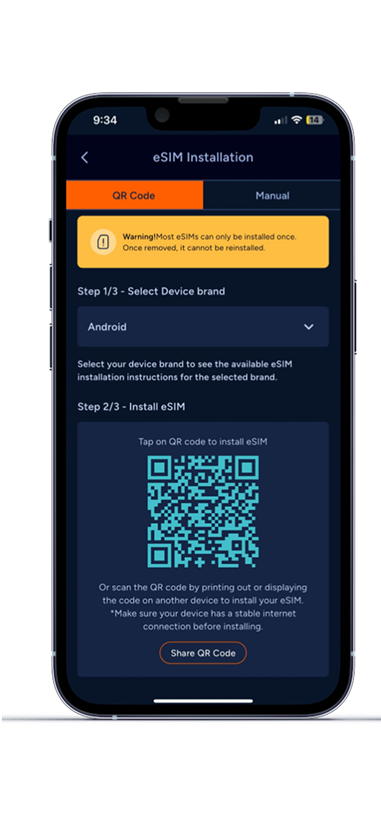 Phone screen showing QR code