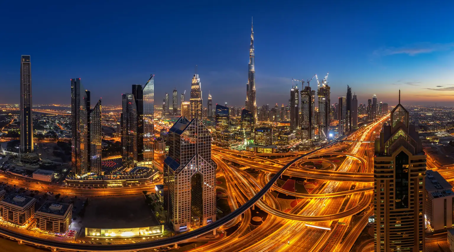 Dubai skyline with the Burj Khalifa at night