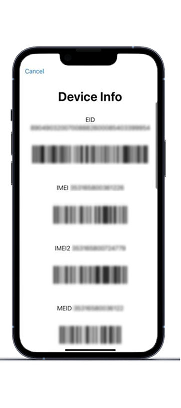 Phone screen showing device info